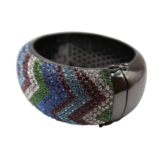 AKKAD Multicolor Pave Crystal Gun Metal Hinged Clamper Bracelet w/ Safety Clasps - Picture 4 of 9